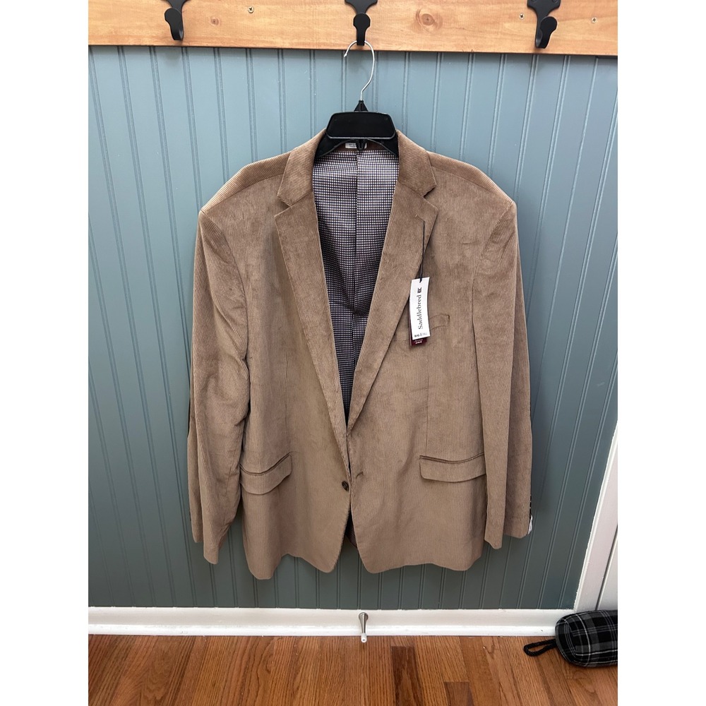Saddlebred Mens 52L Heritage Corduroy Blazer Tan Elbow Patches Big & Tall NWT
